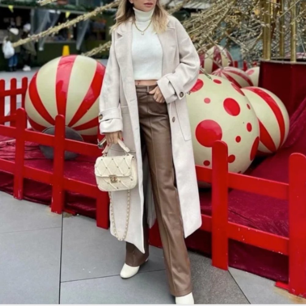 Zara Brown Pronounced Seam Faux Leather Pants NWT - Picture 8 of 10